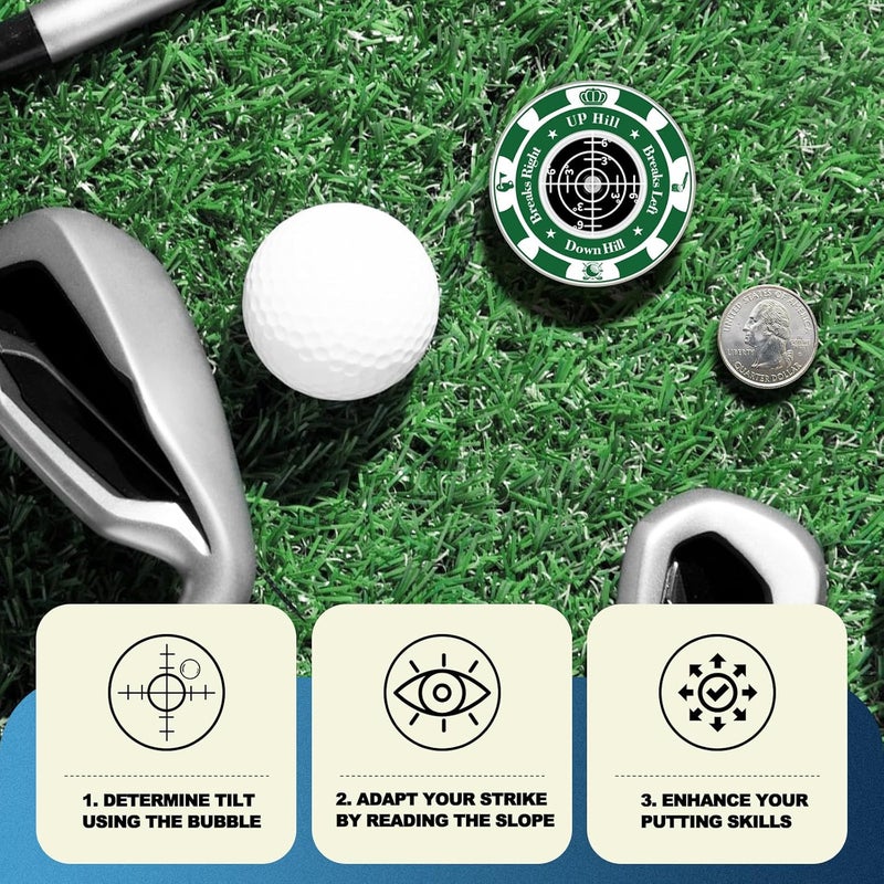 Tsocent Golf Green Reader, 2 Pack Ball Marker for Putting Green with High Precision Horizontal Bubble, Golf Accessories Putt Aid Tool with Hat Clip, Present for Men Women - Image 5